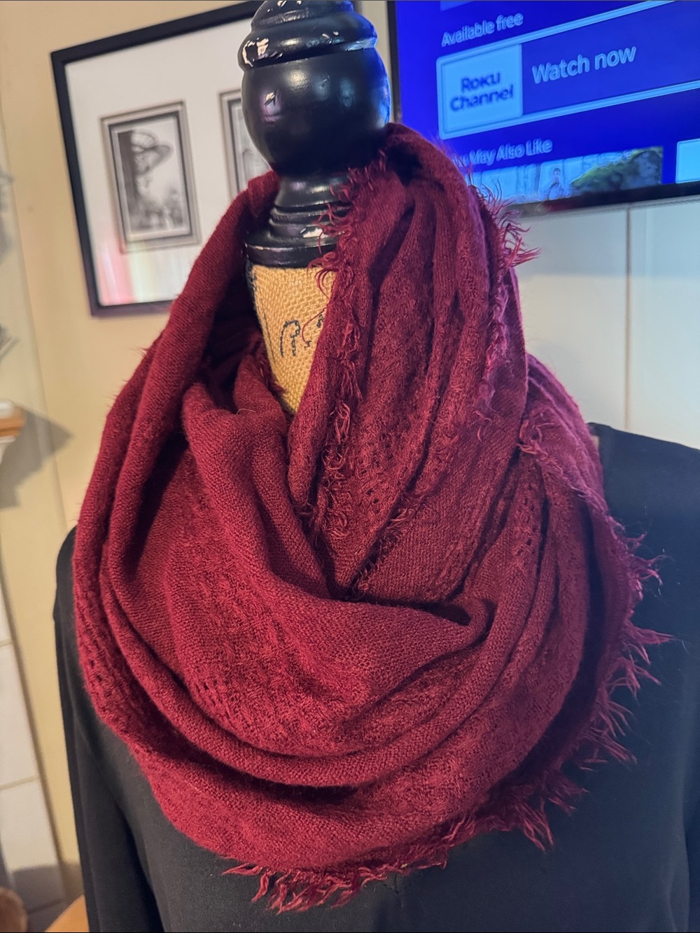 Women's Burgundy Infinity Scarf - Lightweight Cozy Wrap